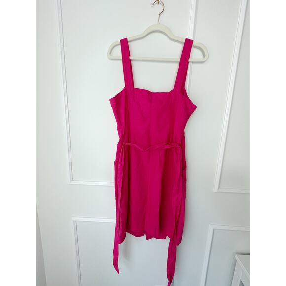 NWT The Loft bright pink linen blend button front summer dress size 10 - Picture 4 of 11